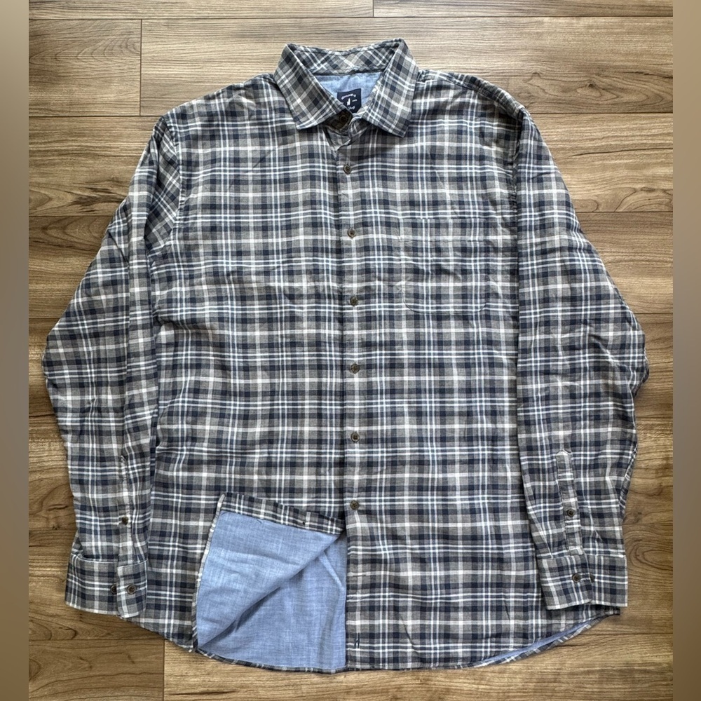Johnnie-O Lester Shirt Mens XXL Blue Gray Plaid Dbl Cloth Long Sleeve Cotton